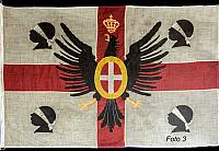 BANDIERA MARITTIMA ISTITUITA DA VITTORIO EMANUELE I NEL 1802 QUANDO IL REGNO ERA LIMITATO ALLA SOLA SARDEGNA E ABOLITA NEL DICEMBRE 1814 DOPO IL RITORNO DEL RE A TORINO